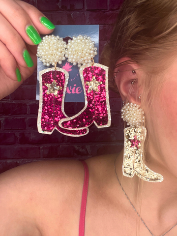 Glitter Boots & Pearl Earrings - 2 Colors!