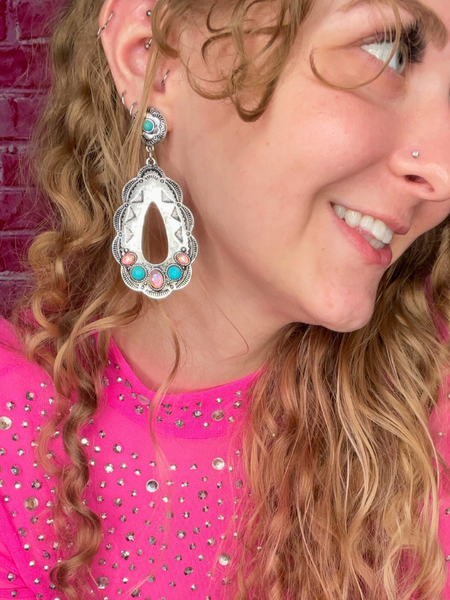 Pink/Turq. Concho Earrings