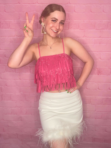 Vegan Leather & Feather Skirt - 2 Colors!