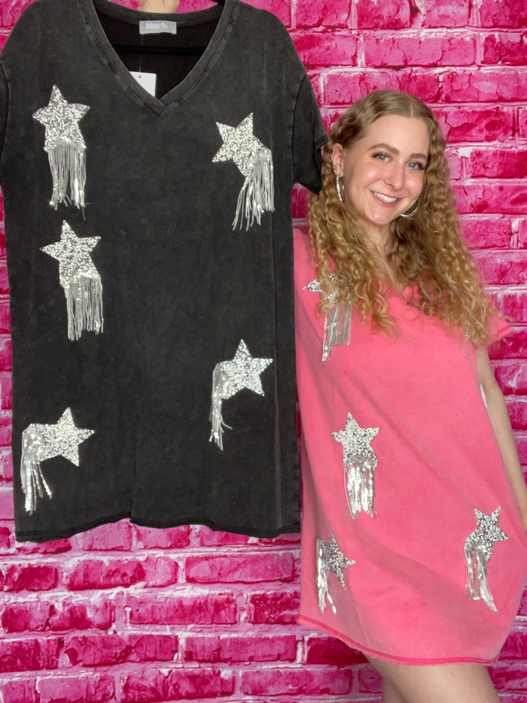 Star Fringe Jersey Dress - 2 Colors!