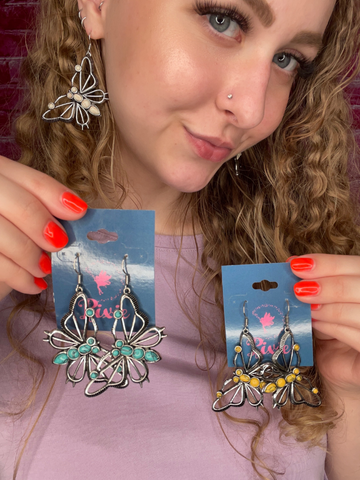 Stone Butterfly Earrings - 3 Colors!