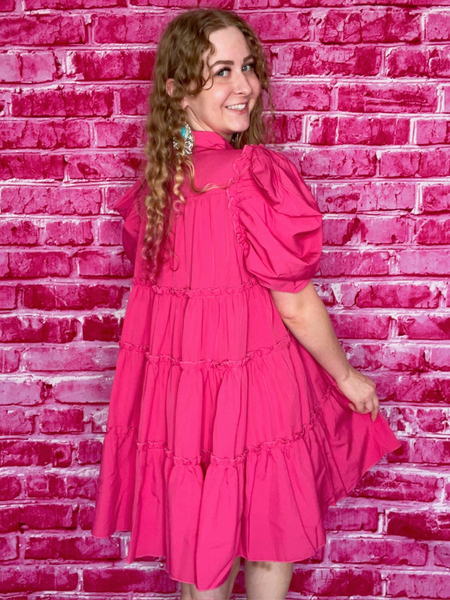 Plus Hot-Pink Tiered Dress