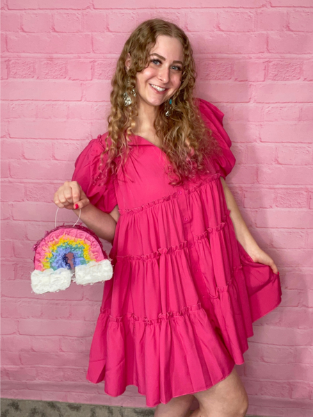 Hot-Pink Tiered Dress